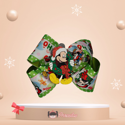 Moño Boutique Mickey y amigos navidad verde