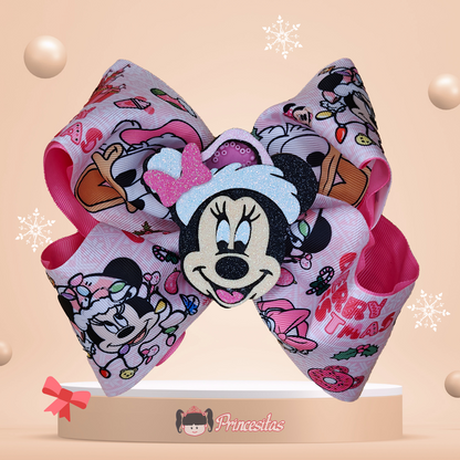 Moños Boutique navideños con Minnie Mouse rosa