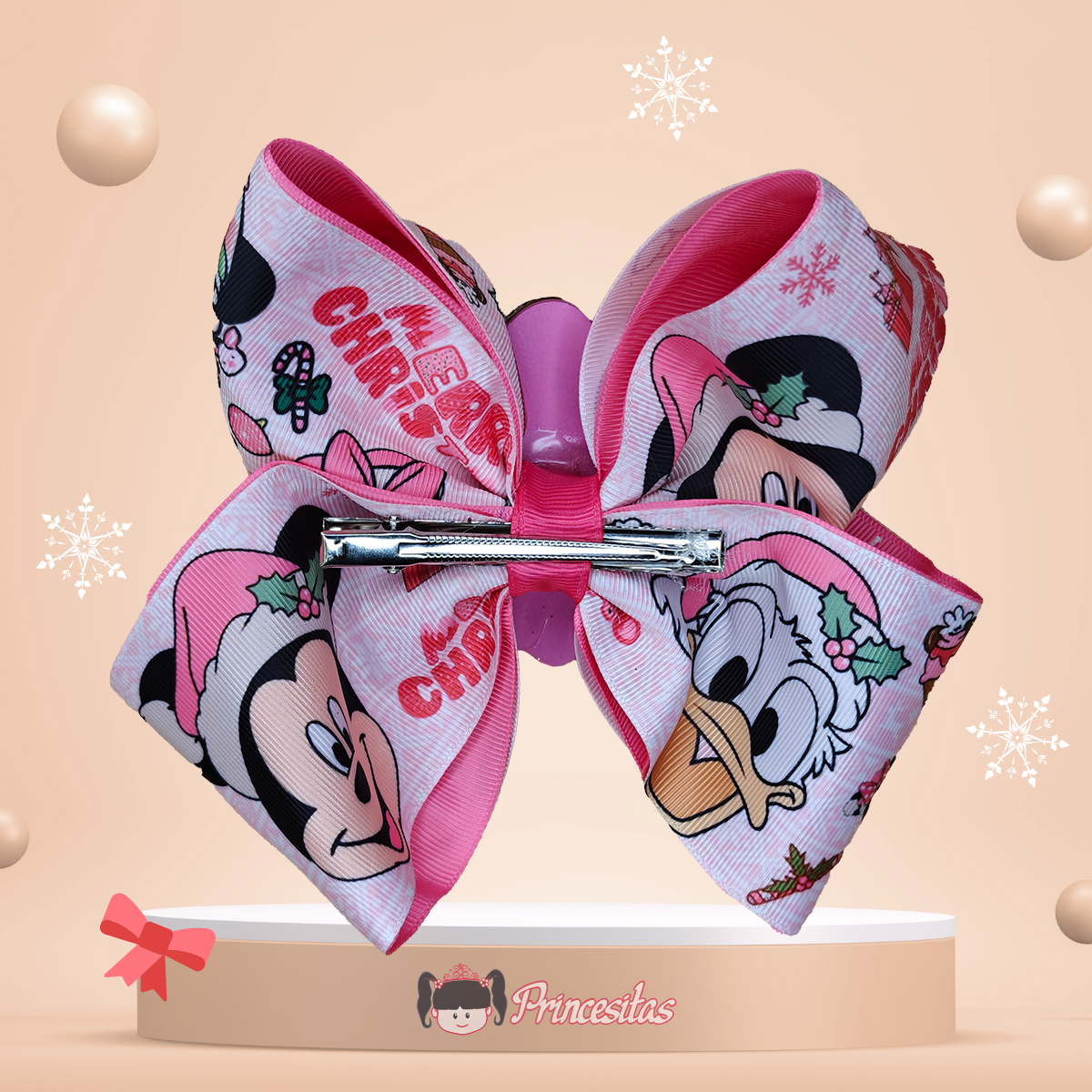 Moños Boutique navideños con Minnie Mouse rosa