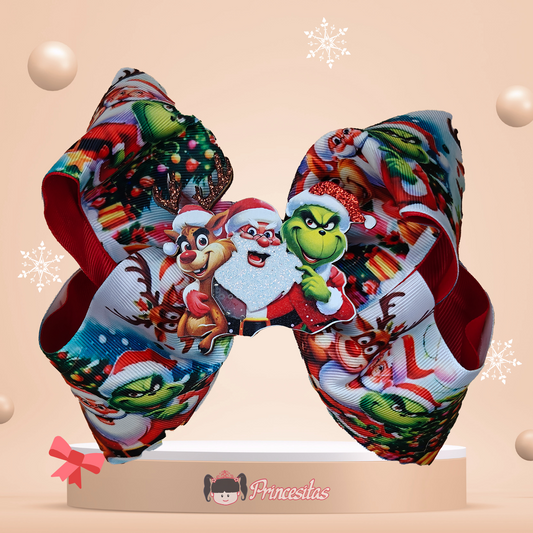 Moños Boutique navideños Santa, Rudolph y Grinch